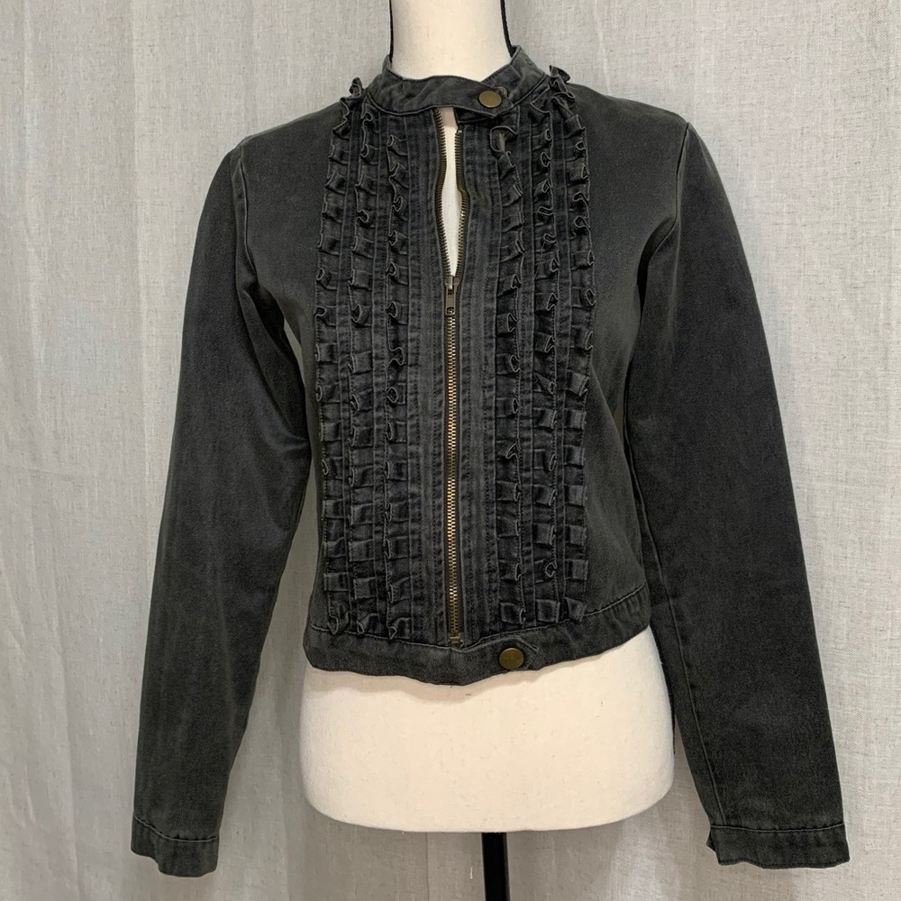 STELLA STAR Ruffled Faux Leather Moto Jacket